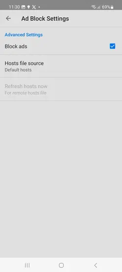 Ad Block Settings screensot of actual XNSUBD VPN Browser application