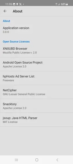 Open Source Licenses components of XNXUBD Browser