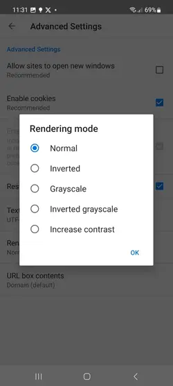 Rendering modes of browser application for enhanced user experience