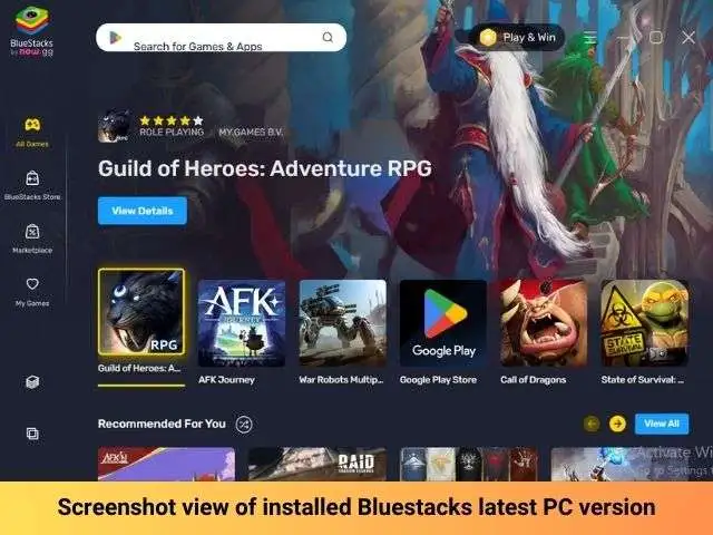 Screenshot of Bluestacks latest version installed on PC or MAC